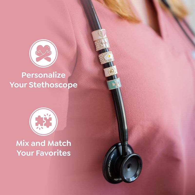 Charmed Custom Stethoscope Charms - Bling Monogram Charm - Gifts for Nurses, Doctors, Veterinarians & Healthcare Professionals - Metal Silver 0.5" Ring Charm (Letter U) - Image 2